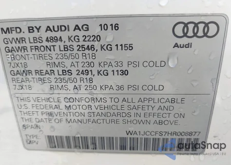 2017 Audi Q3 2.0T Premium z USA, uszkodzony, nr VIN WA1JCCFS7HR008877